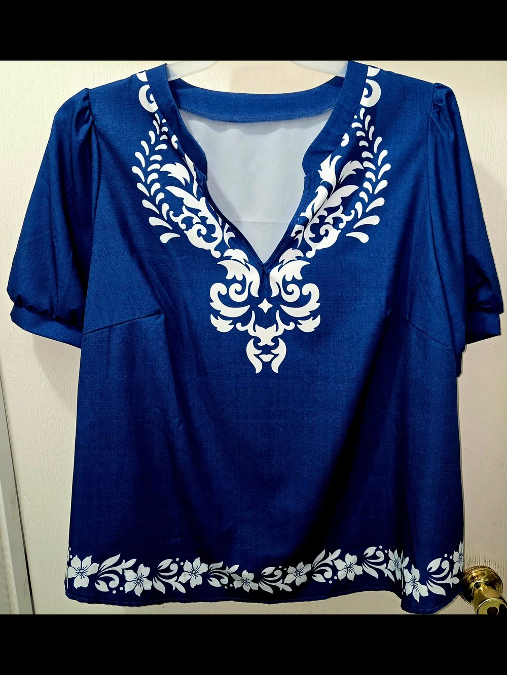 SHEIN Blue V-Neck Floral-Print Tunic